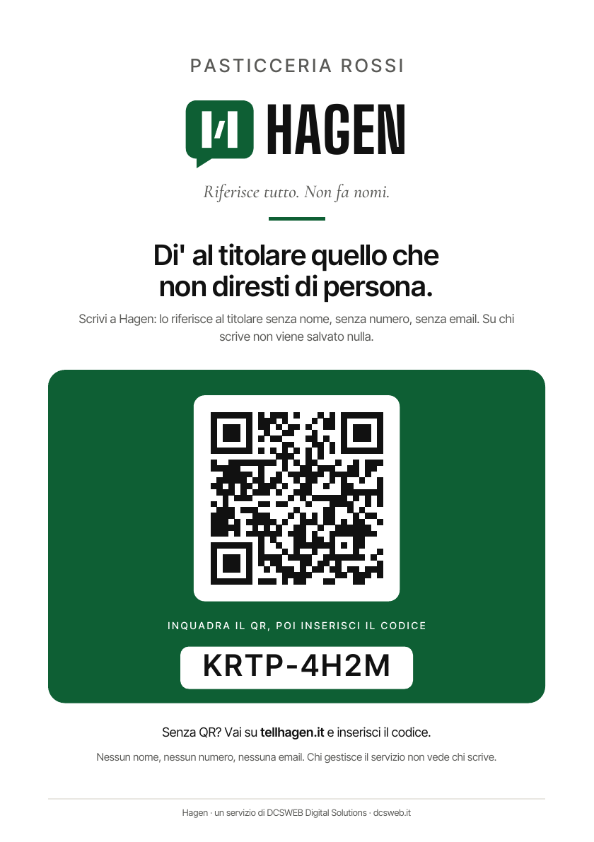 Locandina A5 di Hagen con QR e codice di accesso